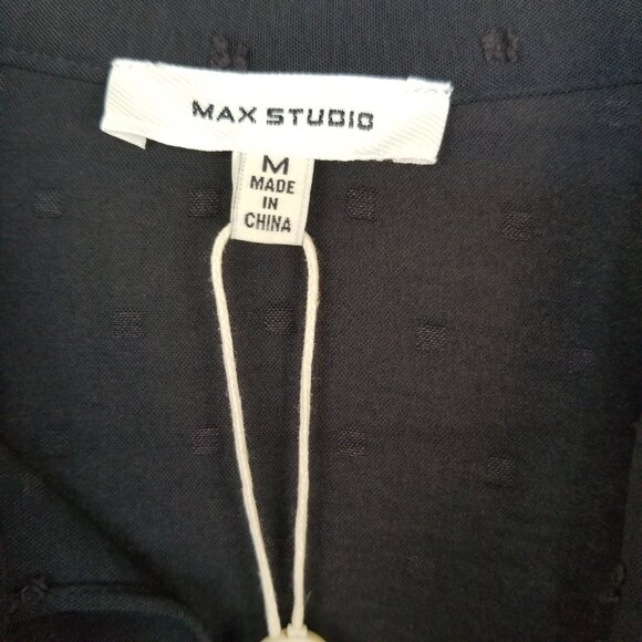 NEW Max Studio Black Neck P Bow Blouse Bishop Sleeves Size M $98 Retail - Picture 7 of 14